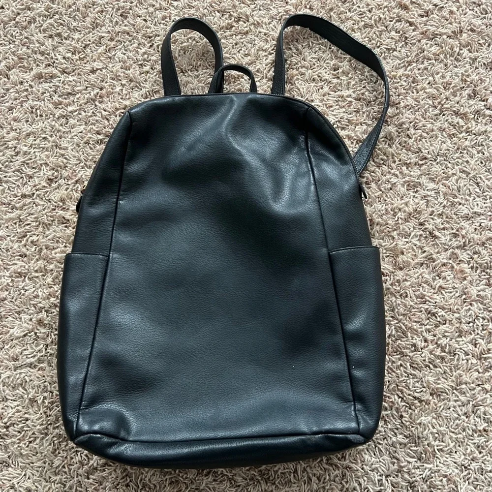 A New Day Black Faux Leather Backpack Side‎ Pockets Gold Hardware